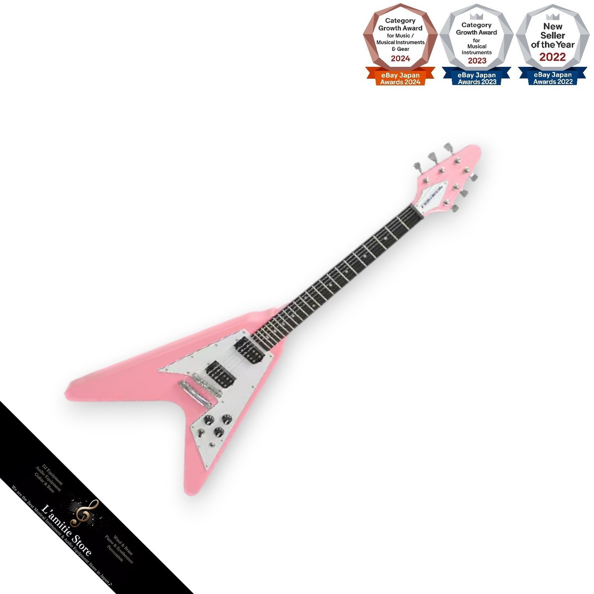 PLAYTECH FV430 PINK Flying V Type Electric Guitar 2 Humbuckers