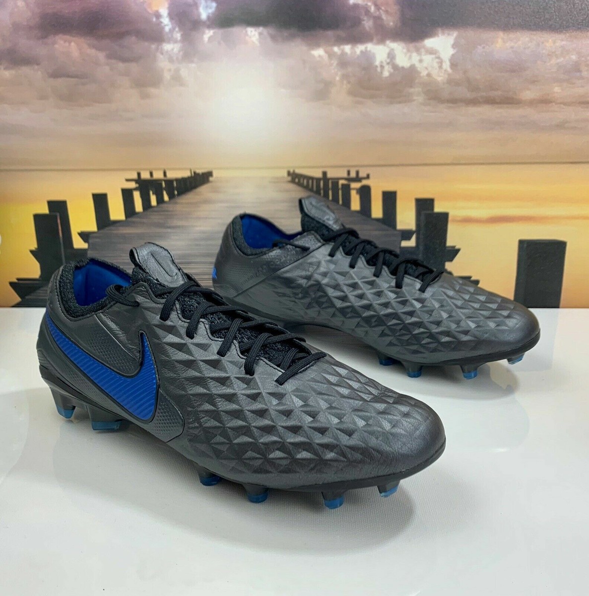 NIKE TIEMPO LEGEND 8 ELITE FG SOCCER CLEATS SIZE 7 BLACK/BLUE HERO