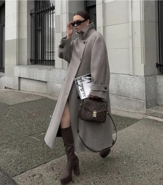 ZARA WOMAN NEW MANTECO WOOL BLEND OVERSIZED COAT LIGHT MINK SIZE L