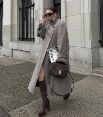 ZARA WOMAN NEW MANTECO WOOL BLEND OVERSIZED COAT LIGHT MINK SIZE L