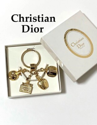 Christian Dior Auth. 4 Charms KEYRING BAG CHARM KEY HOLDER Gold