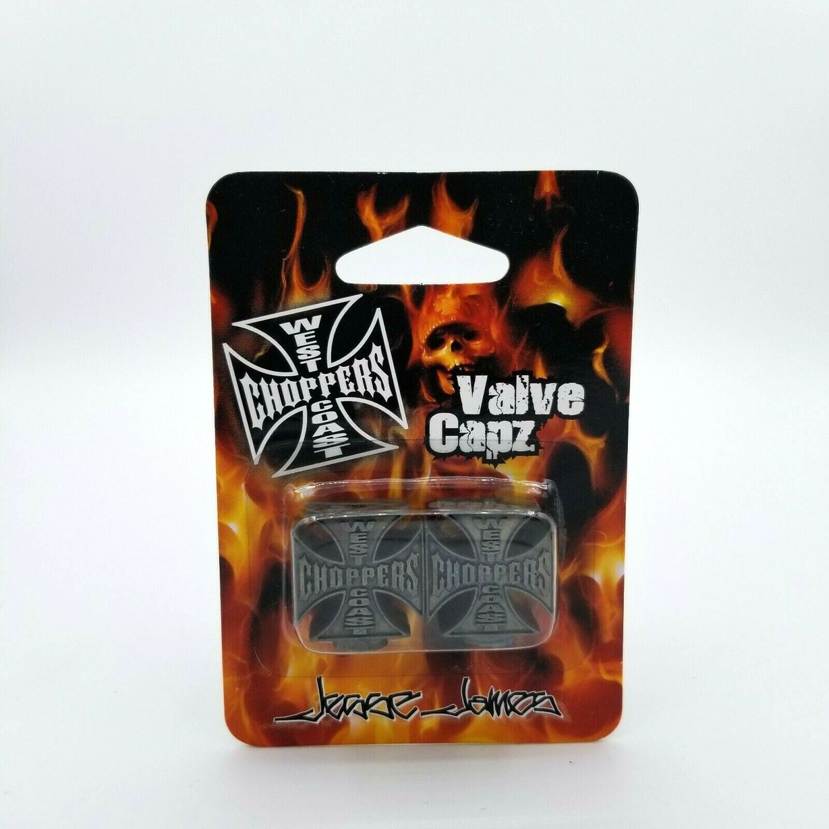 West Coast Choppers: Jesse James Valve Stem Caps Chrome Cross