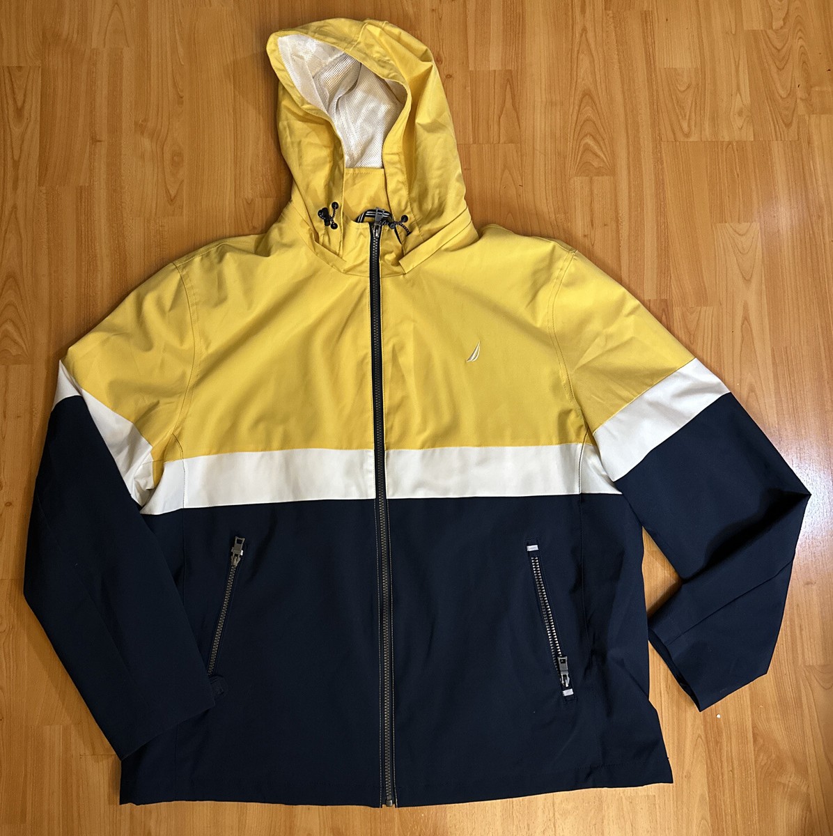 Nautica 2XL Mens Full Zip Hooded Rain Jacket Sailing Classic Blue