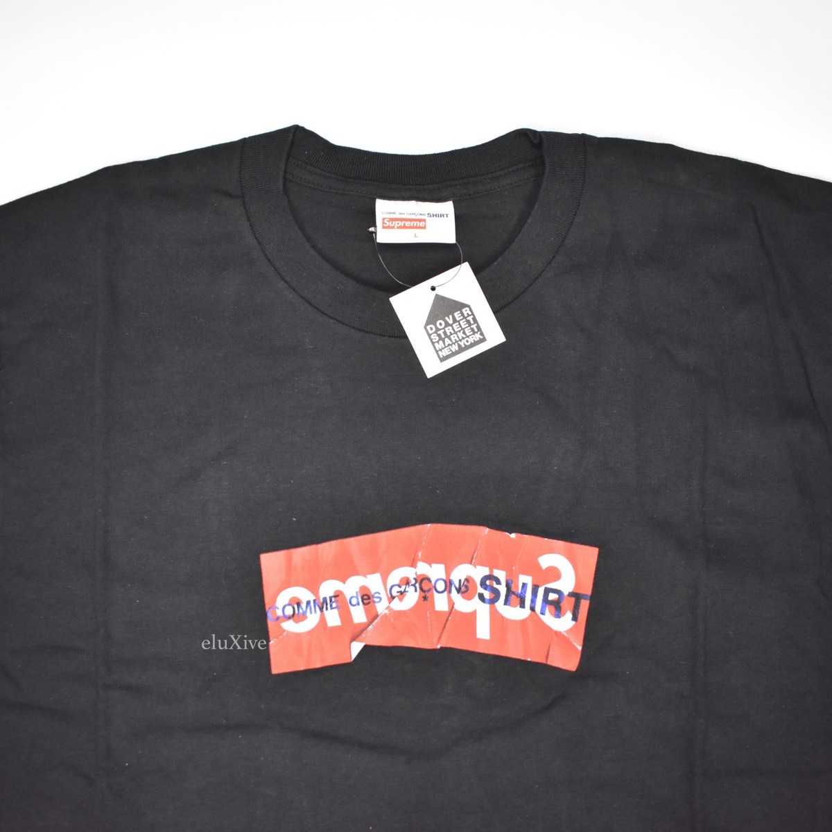 NWT Supreme x Comme des Garcons CDG Black Red Box Logo T-Shirt L