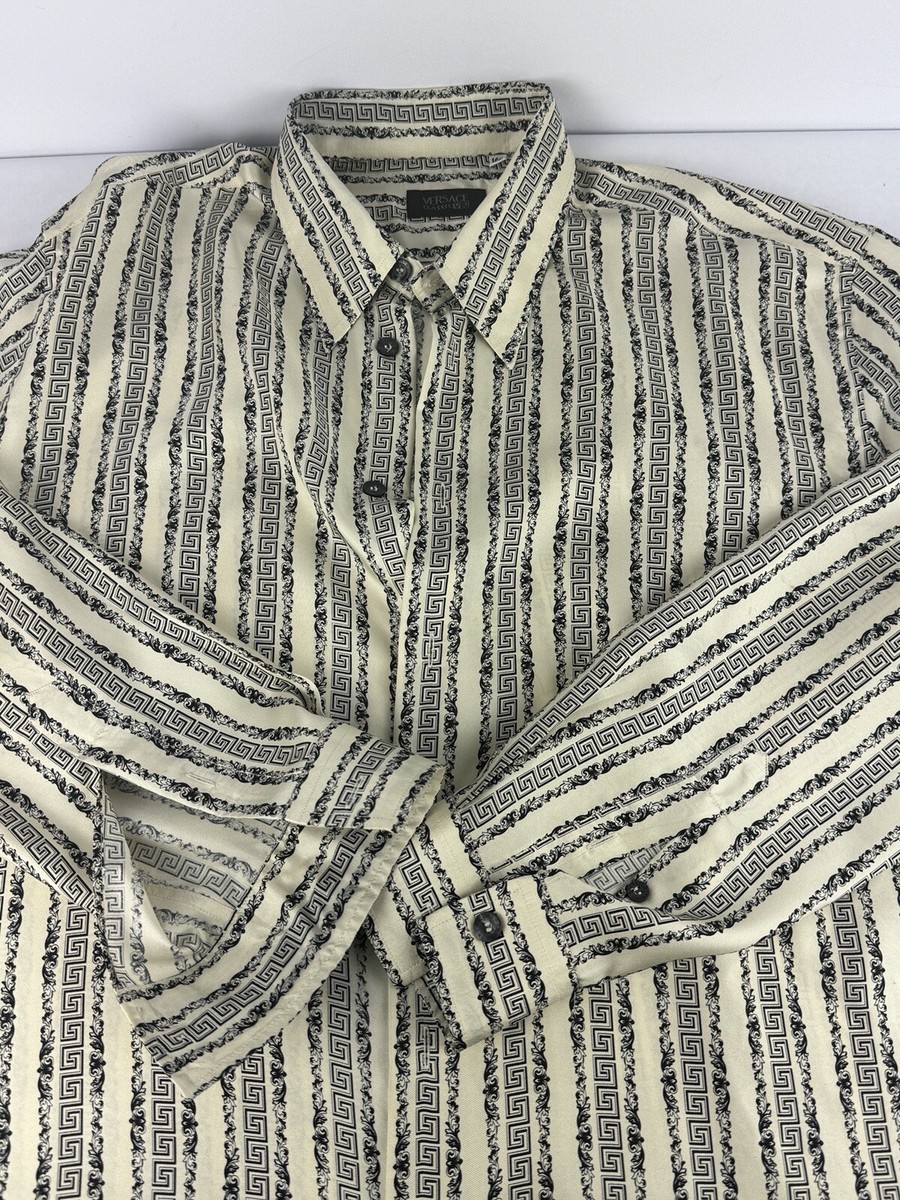 GIANNI VERSACE - Vintage 90's 100% Silk Men Shirt Black & White | eBay
