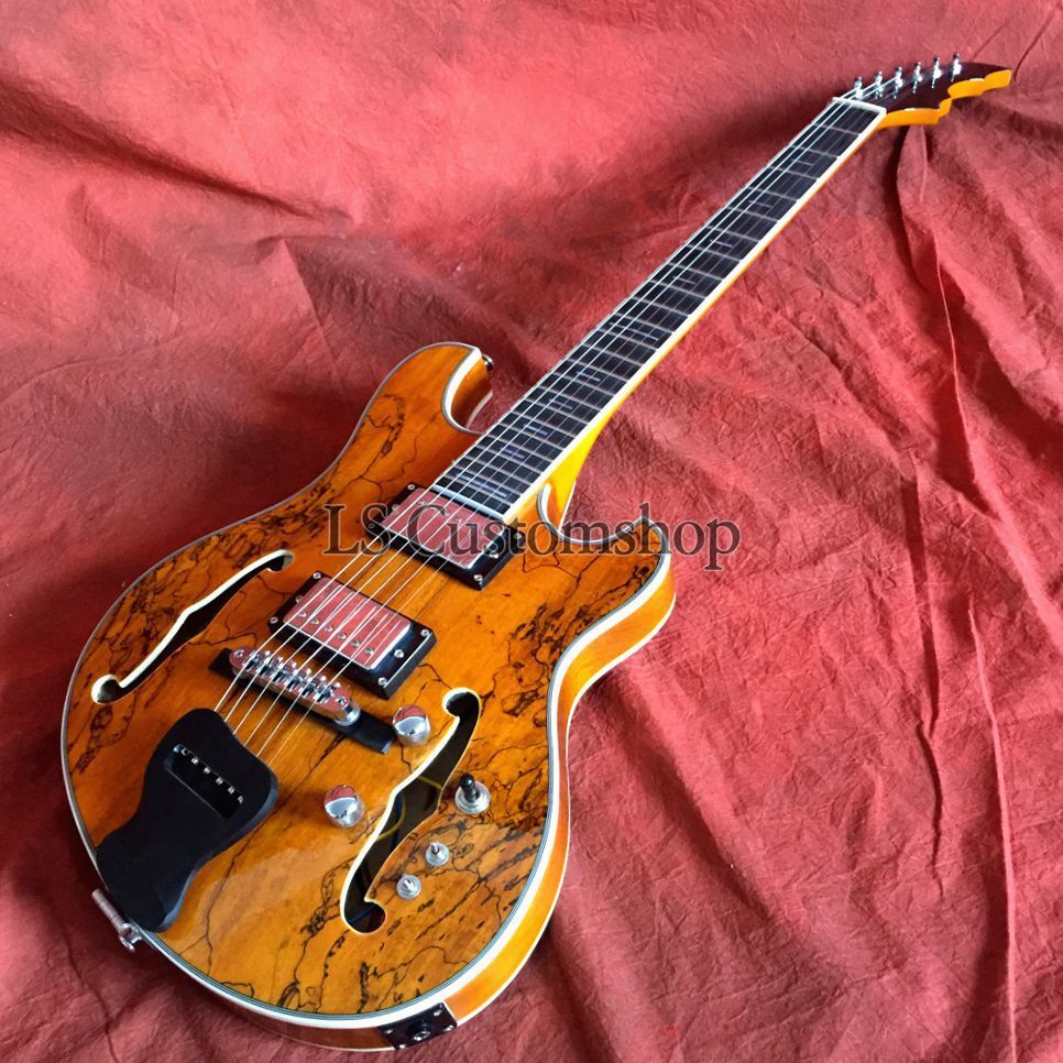 Semi Hollow G2 Electric Guitar Paul Languedoc Yellow Spalted Maple