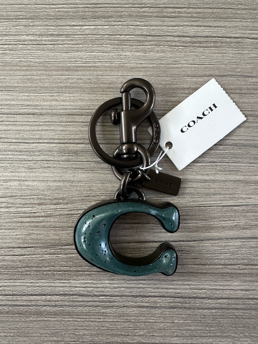 NWT Coach Signature C Inlay Bag Charm Key Fob Keychain Pewter