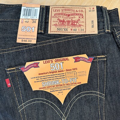 Vintage 90s 501 XX Levis Shrink To Fit Deadstock Raw Jeans 40x34