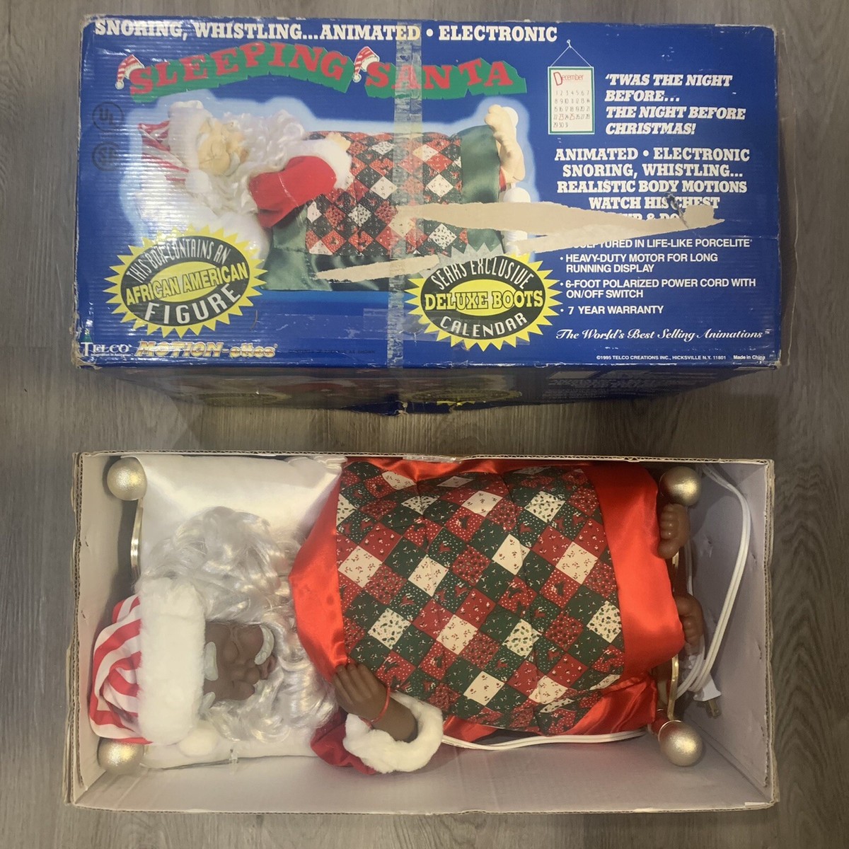 Telco Sleeping Santa African American Animated Snores Moves