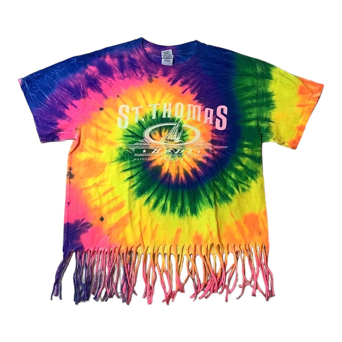 St .Thomas T Shirt Tie Dye Fringe Bottom Womens Size Medium | eBay