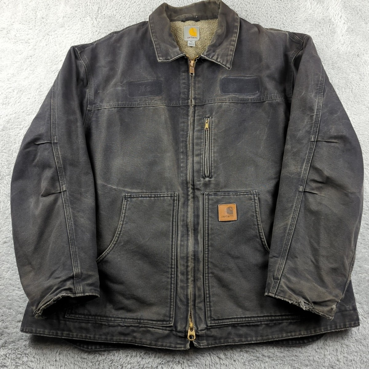 Carhartt Jacket Mens 2XL Black C61 BLK Sherpa Lined Duck Canvas