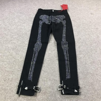 Guapi Jeans Mens 28 Black Crystal Skeleton Pants Limited Edition