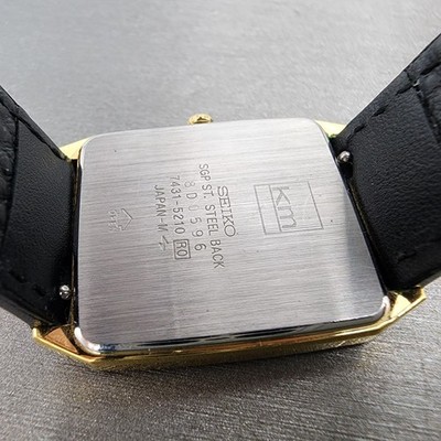 Seiko Tank Watch Men 27mm Gold Dial Gold Plated Rectangle 7431