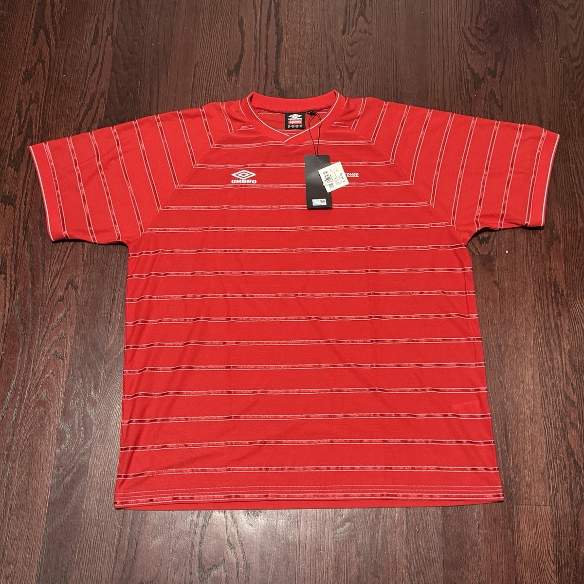 Supreme Umbro Stripe Soccer Jersey Size XL Red (SS25) Brand New | eBay