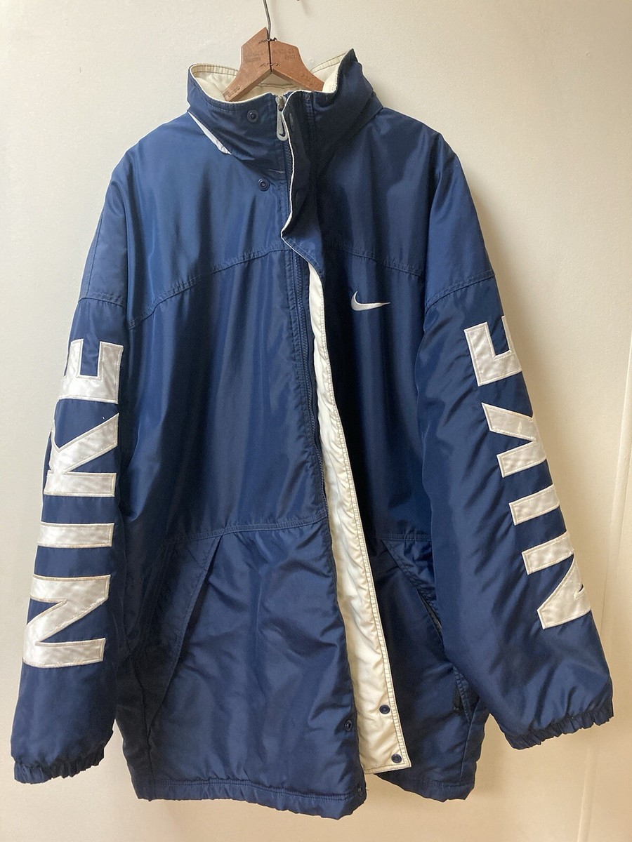 Vintage Nike Jacket Men's XL Spellout Big Logo Parka 90s Insulated
