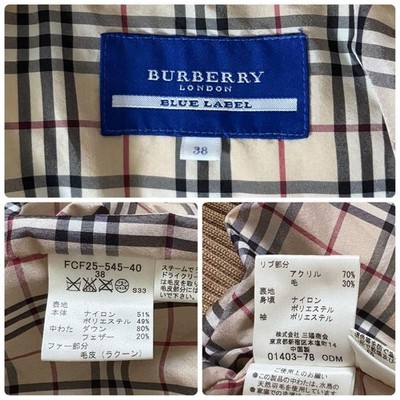 Burberry London Blue Label Down Jacket Hood Nova Check Beige size