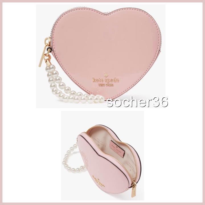 KATE SPADE FAUX PEARL LOVE SHACK 3D PATENT HEART WRISTLET FACTORY
