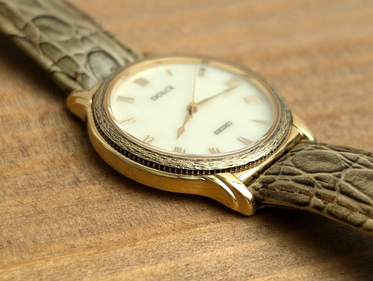 1992 SEIKO Dolce 8n41-6180 Gold Roman Dial Quartz Men's Watch