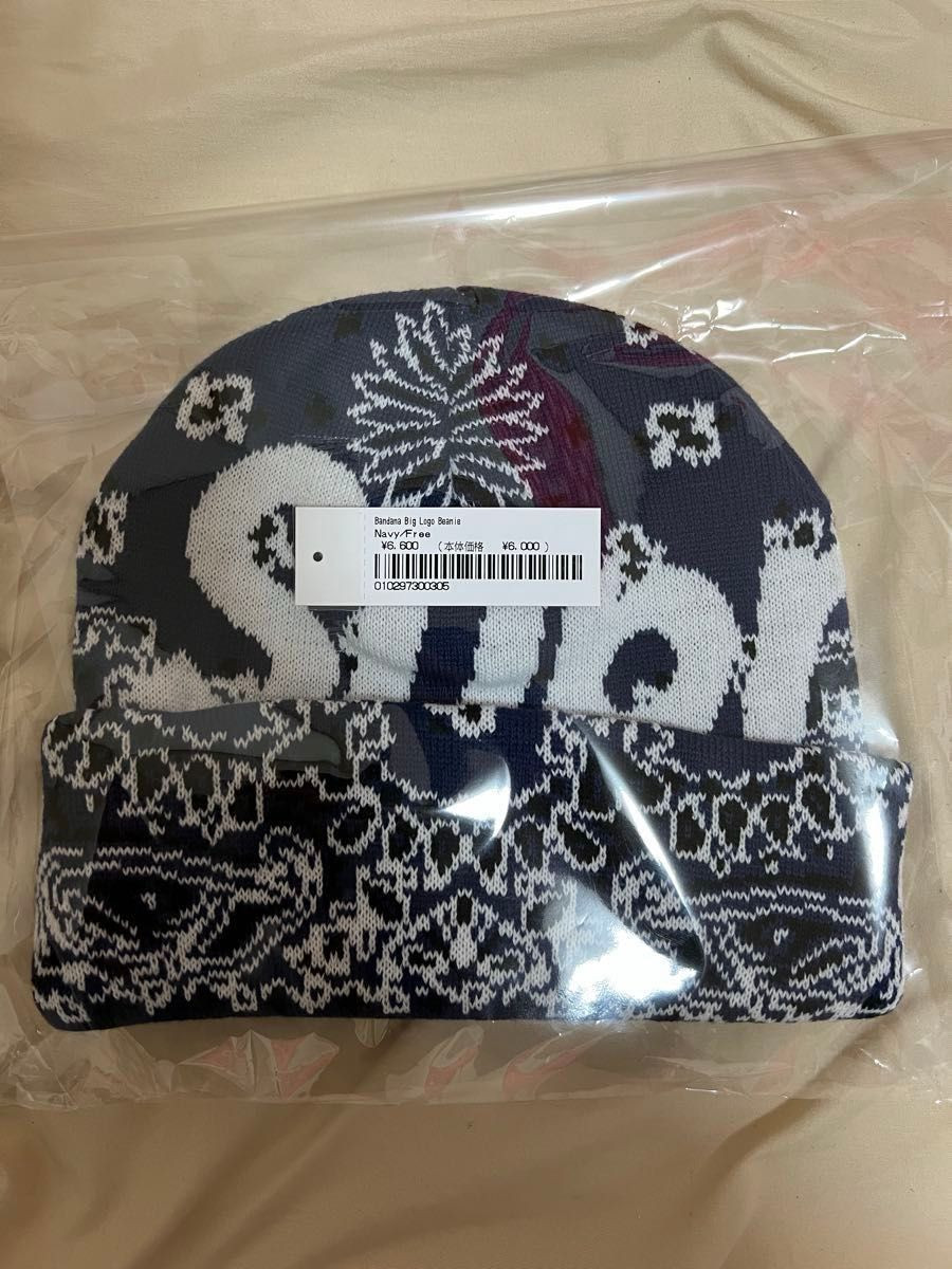 24FW supreme Big Logo Beanie バンダナ柄 Navy
