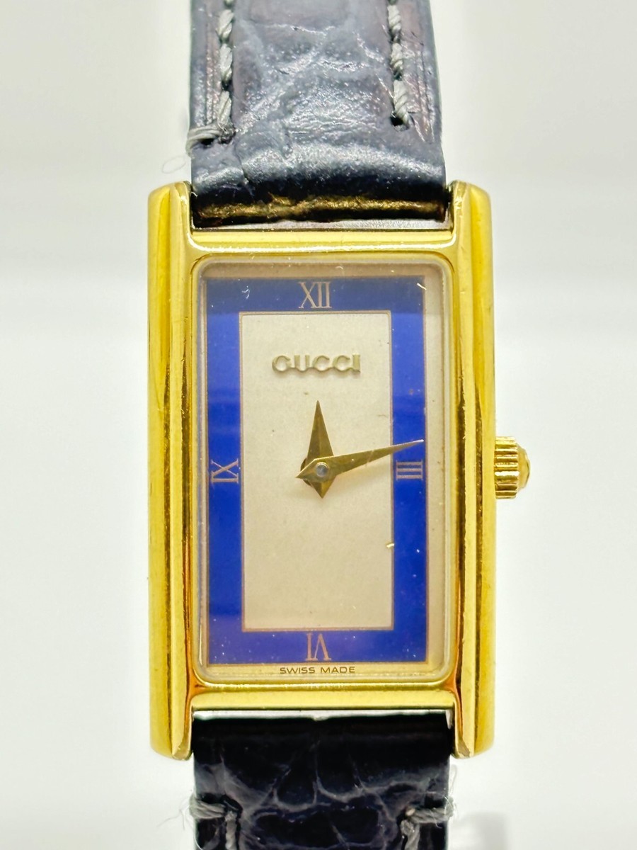 Exc+5] GUCCI 2600L Gold Blue Rectangle Womens Watch Vintage Used