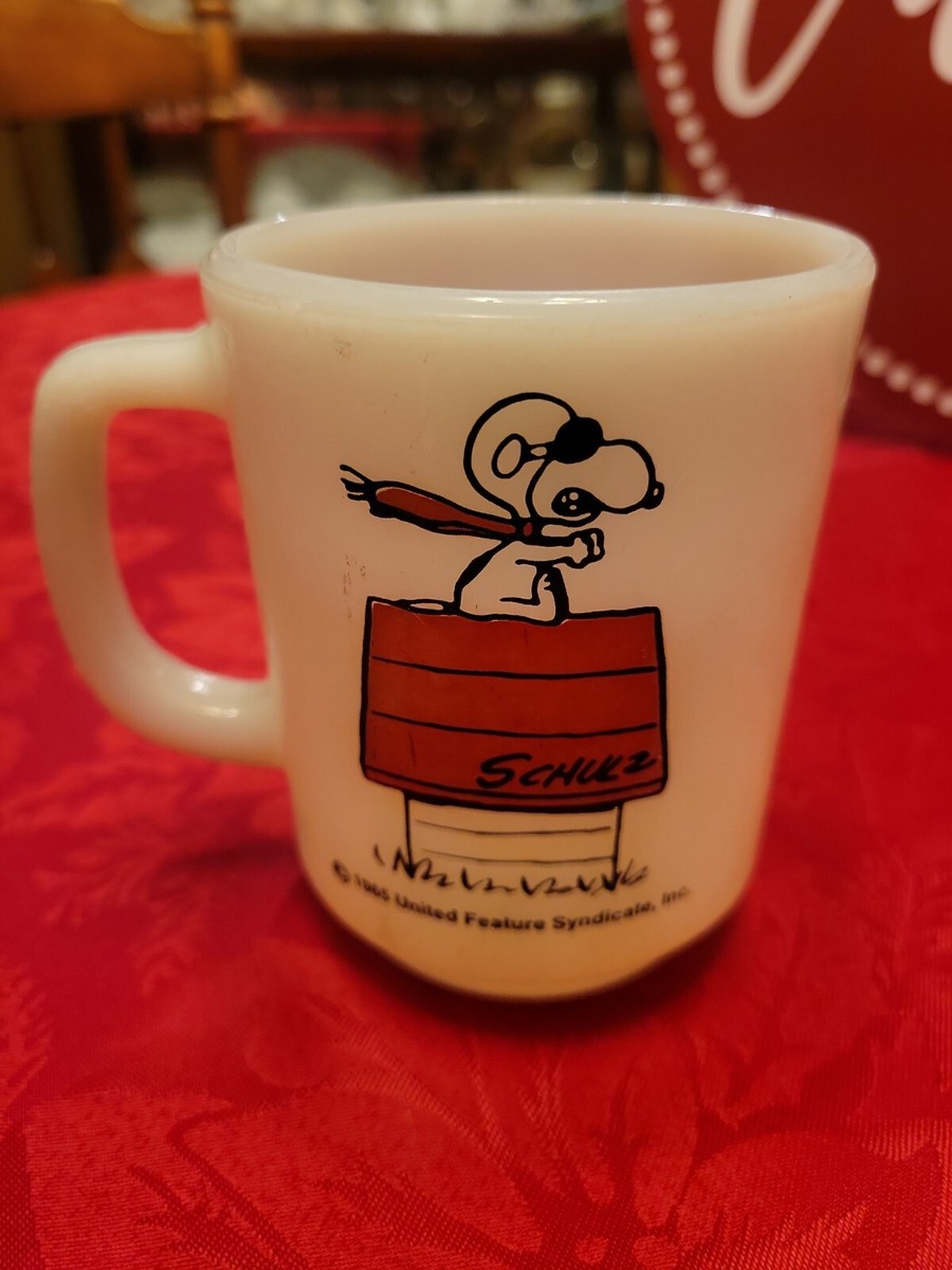 Anchor Hocking Vintage Fire King Snoopy Curse You Red Baron 1965