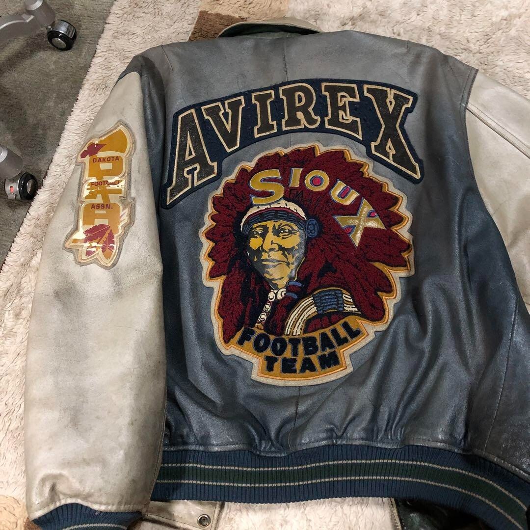 AVIREX Indian Head Varsity Genuine Leather Jacket Size M VIntage