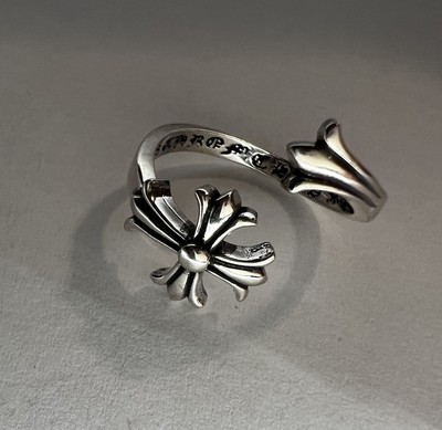 Chrome Hearts ❤️US Size 7,8 Gothic Silver Cross Flower Open Ring