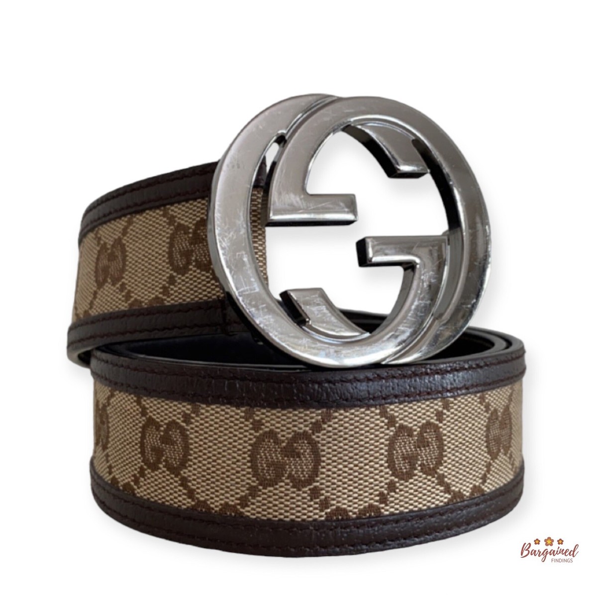Auth GUCCI Brown Monogram Canvas Leather Silver Interlocking G