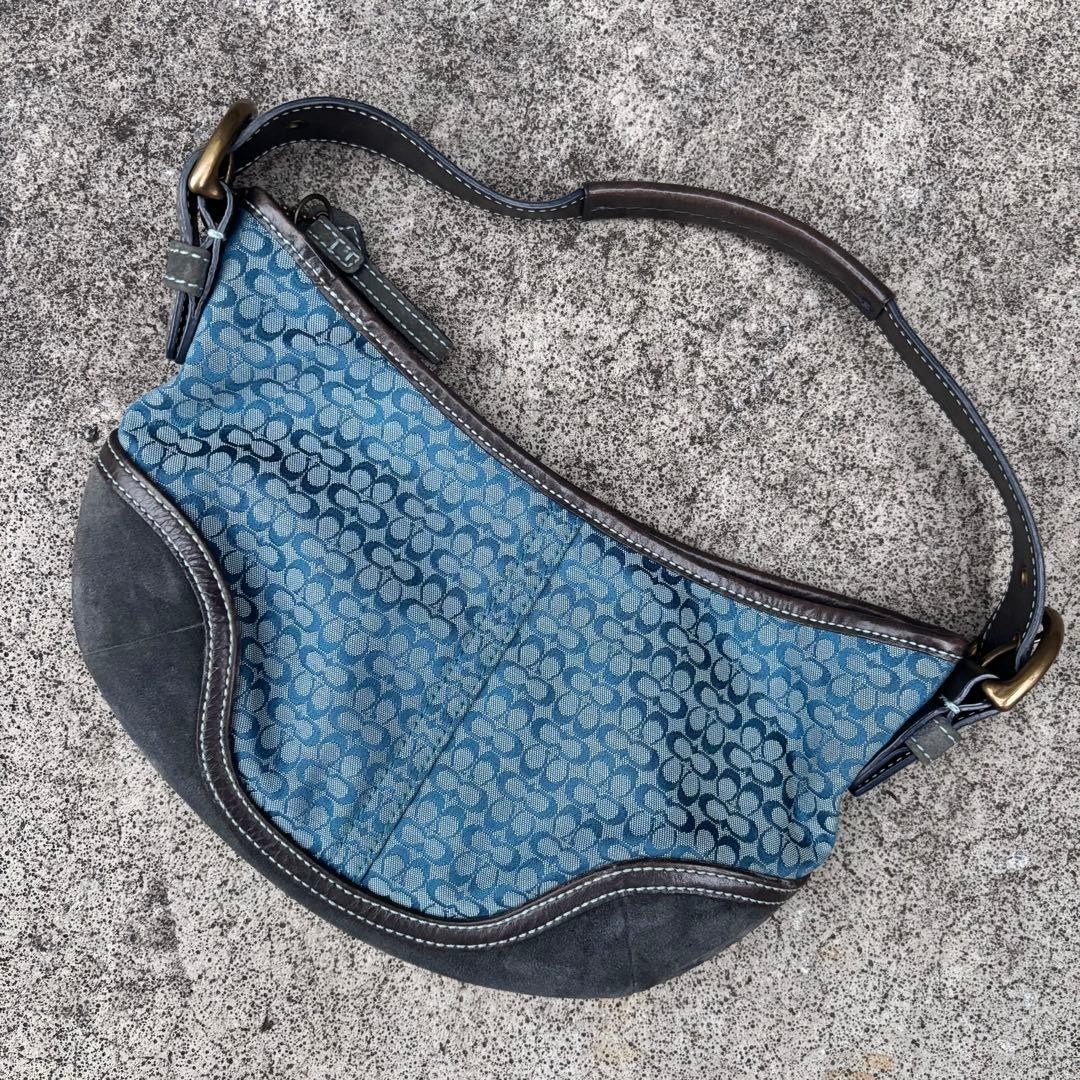 Soho Hobo Bag Coach Mini Signature Canvas Leather Blue Vintage