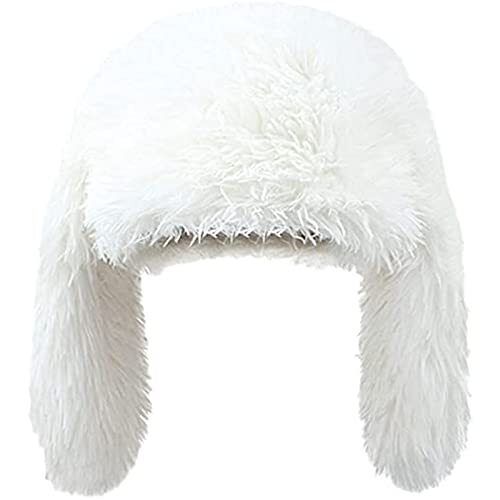 Y2K Fuzzy Bunny Hat for Women Cute Plush Beanie with Bunny Ears