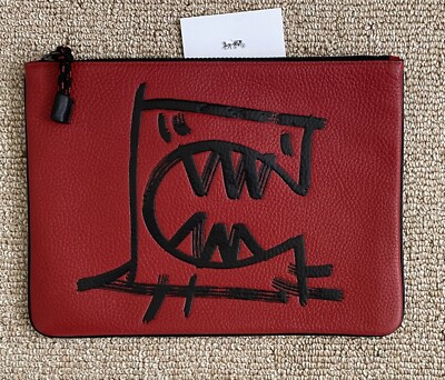 COACH X GUANG YU LIMITED EDITION REXY RED LEATHER LARGE ZIP POUCH