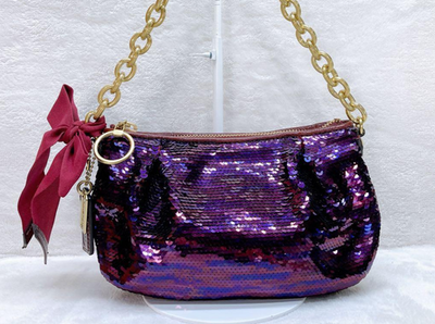 Coach Purple Poppy Sequins Chain Shoulder Party Bag 18725 Y2K Mini