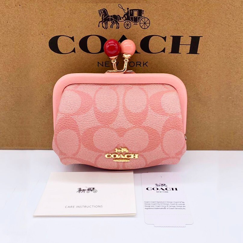 COACH Nora Kisslock Coin Case In Signature Canvas pink C1708