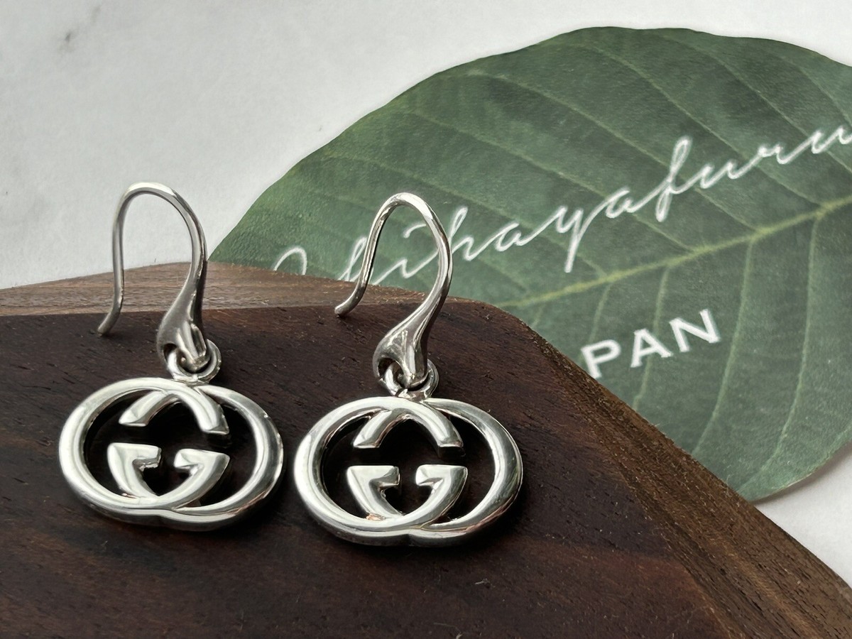 Auth Gucci Silver GG Mark Earrings MINT Fast Shipping | eBay