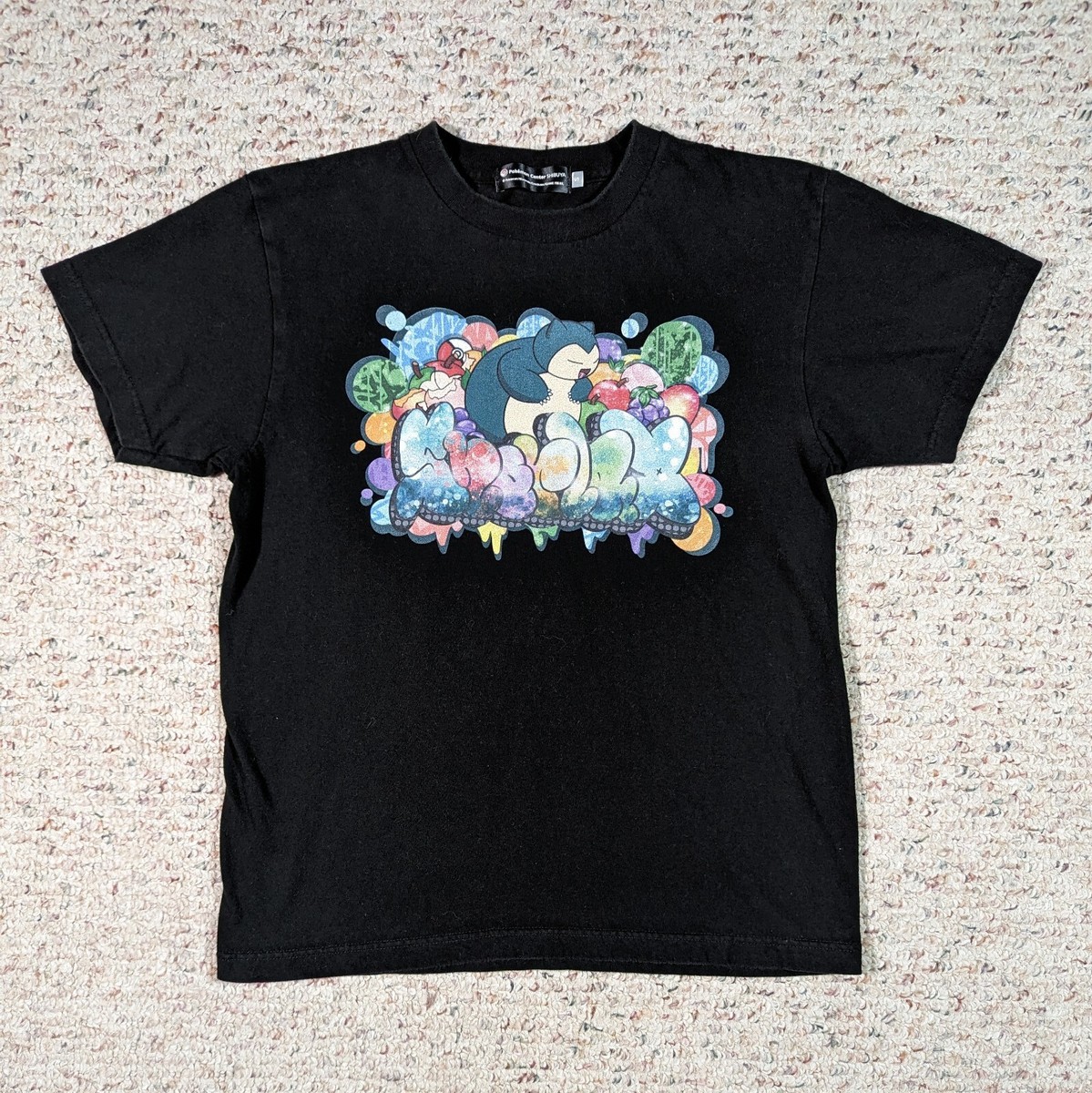 Pokemon Center Shibuya T-Shirt Snorlax Graffiti Black Tee Size