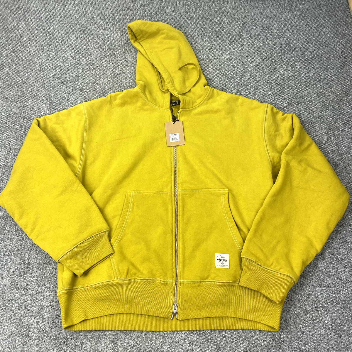 Stussy Double Face Label Zip-Up Hoodie Mens XL Gold Workgear
