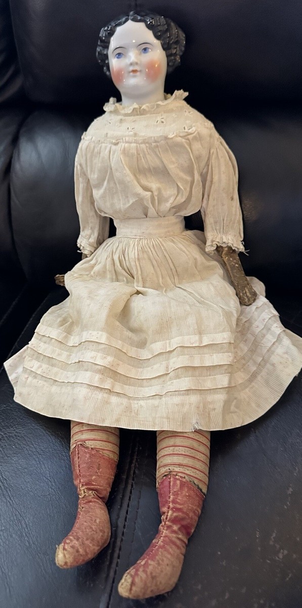 C1860 Civil War Era China Head Doll W/Orig Body 21” All Original