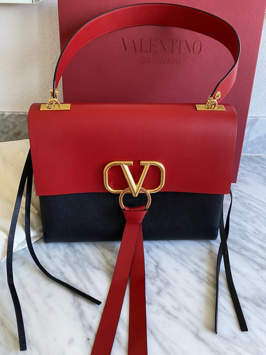 NWT VALENTINO V-Ring Red & Black Color Block Bag With Gold