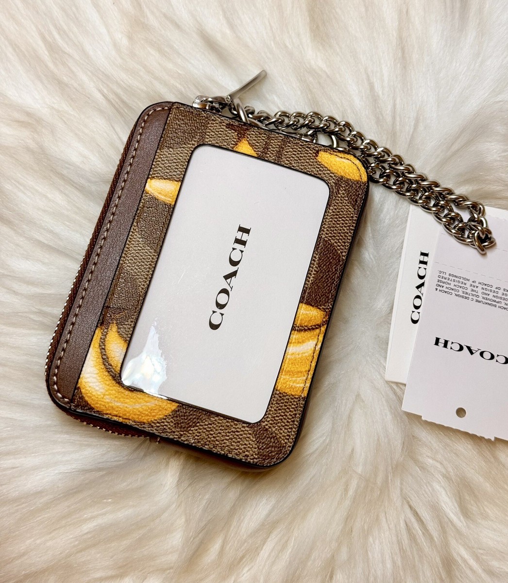 NWT Coach Zip Card Case In Signature Canvas With Banana Print