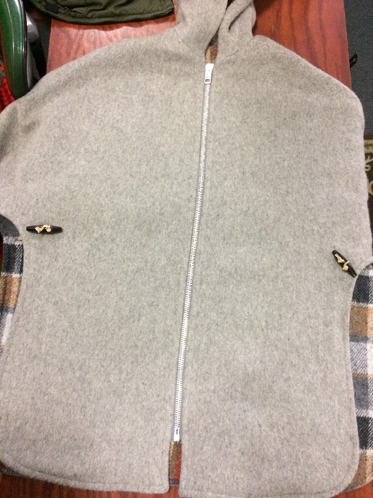 Vtg 60s 70s Ladies Wool Hooded Poncho Zip Up Coat Womens L-XL Cape