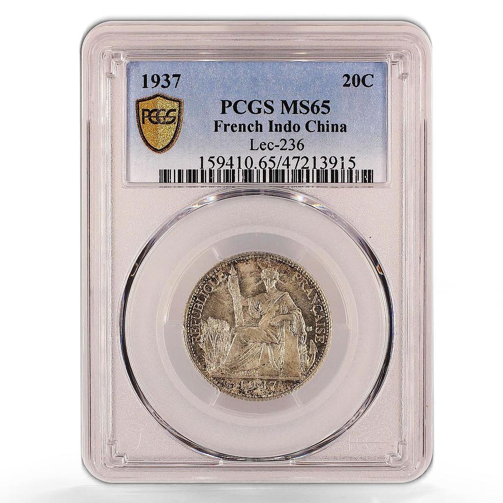 France French Indochina 20 cents Liberty Seated KM-17.2 MS65 PCGS