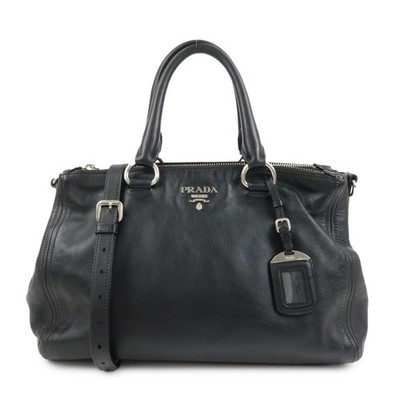 PRADA Logo Leather 2WAY Bag Hand Bag Shoulder Bag Black BN2866