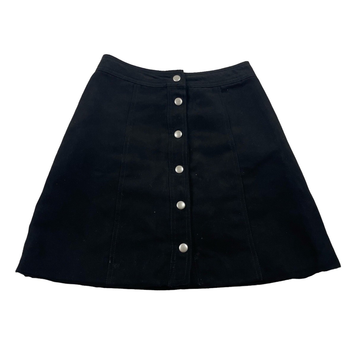 Divided by H&M Black Faux Suede Snap Button Front A-Line Mini