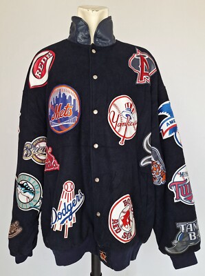 Vintage 90s Jeff Hamilton MLB Patchs Wool Leather Jacket