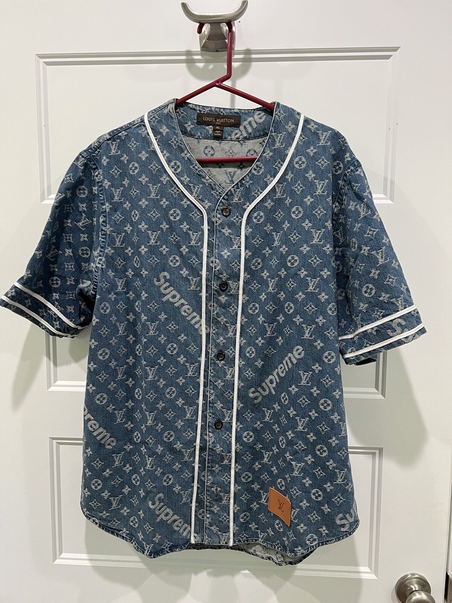 Louis Vuitton x Supreme Jacquard Monogram Denim Baseball Jersey