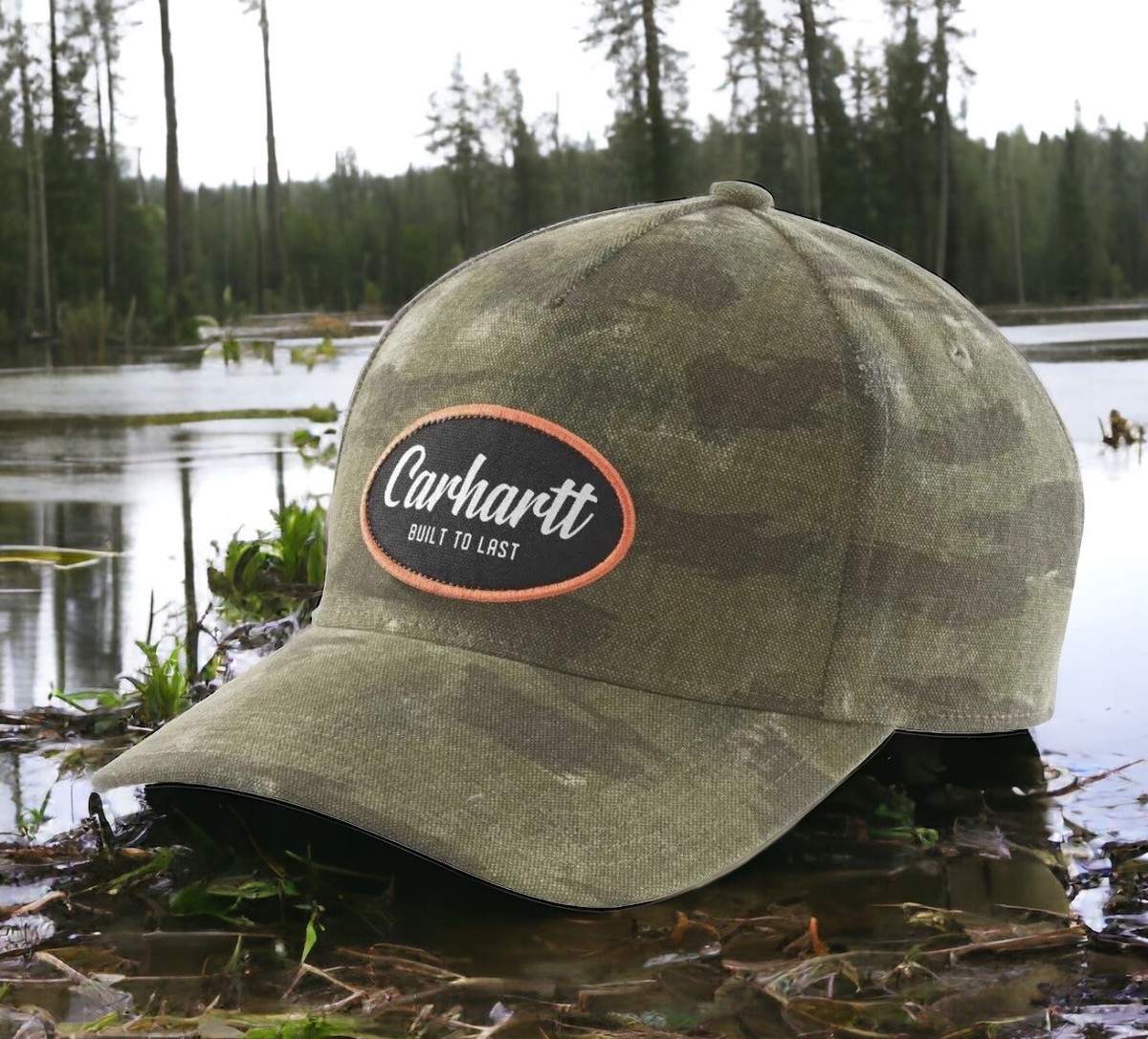 CARHARTT Camo Canvas Built To Last Patch Snapback Hunt Trucker Hat