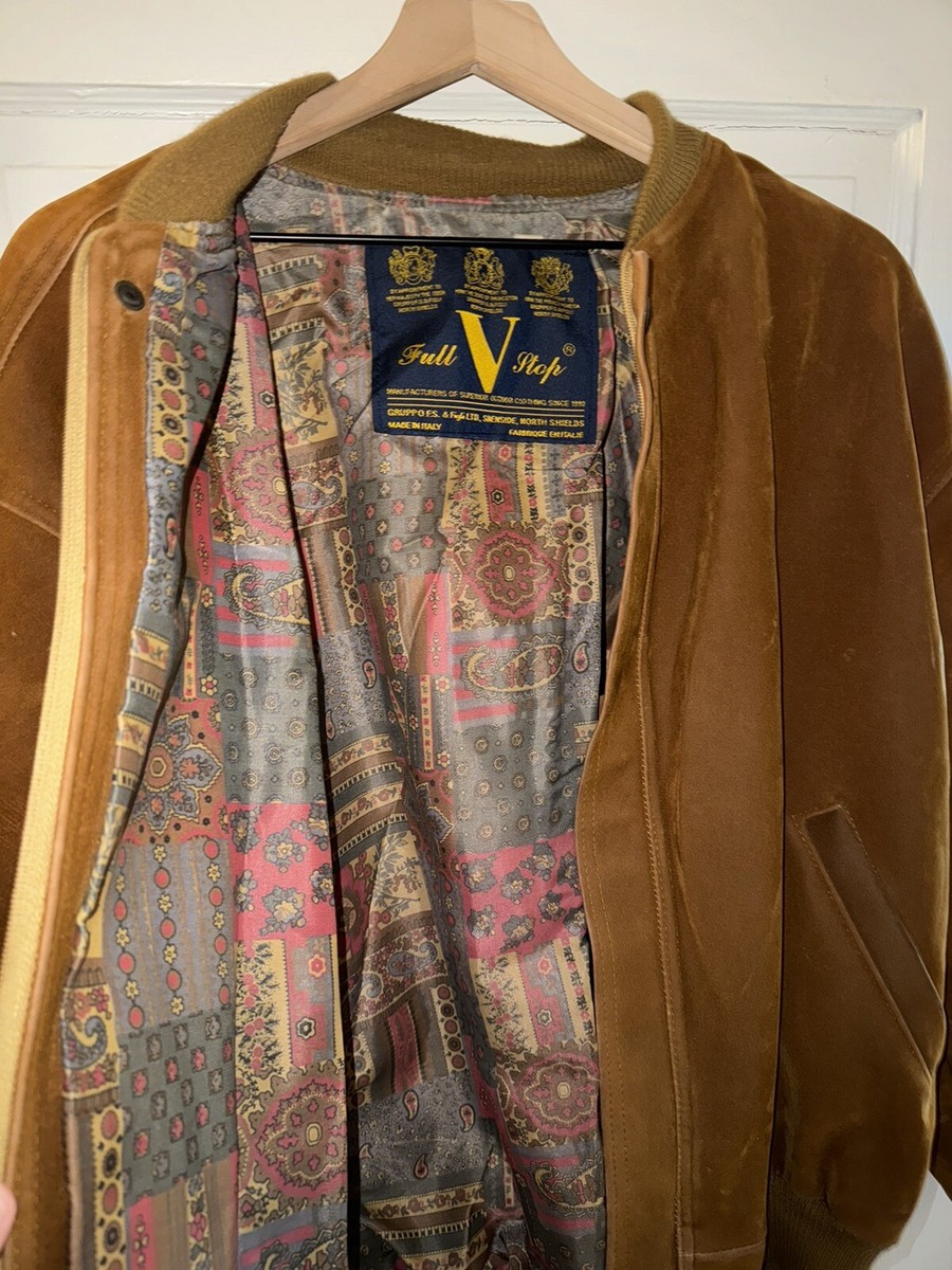 Vintage 1960s Full Stop V Suede Italian Bomber Jacket Size Large