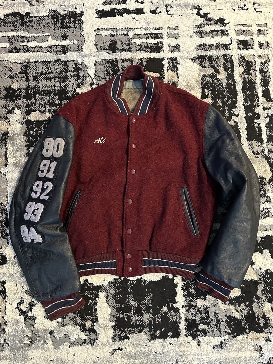 Vintage Golden Bear Leather Wool Varsity Jacket Large 80s 90s Made