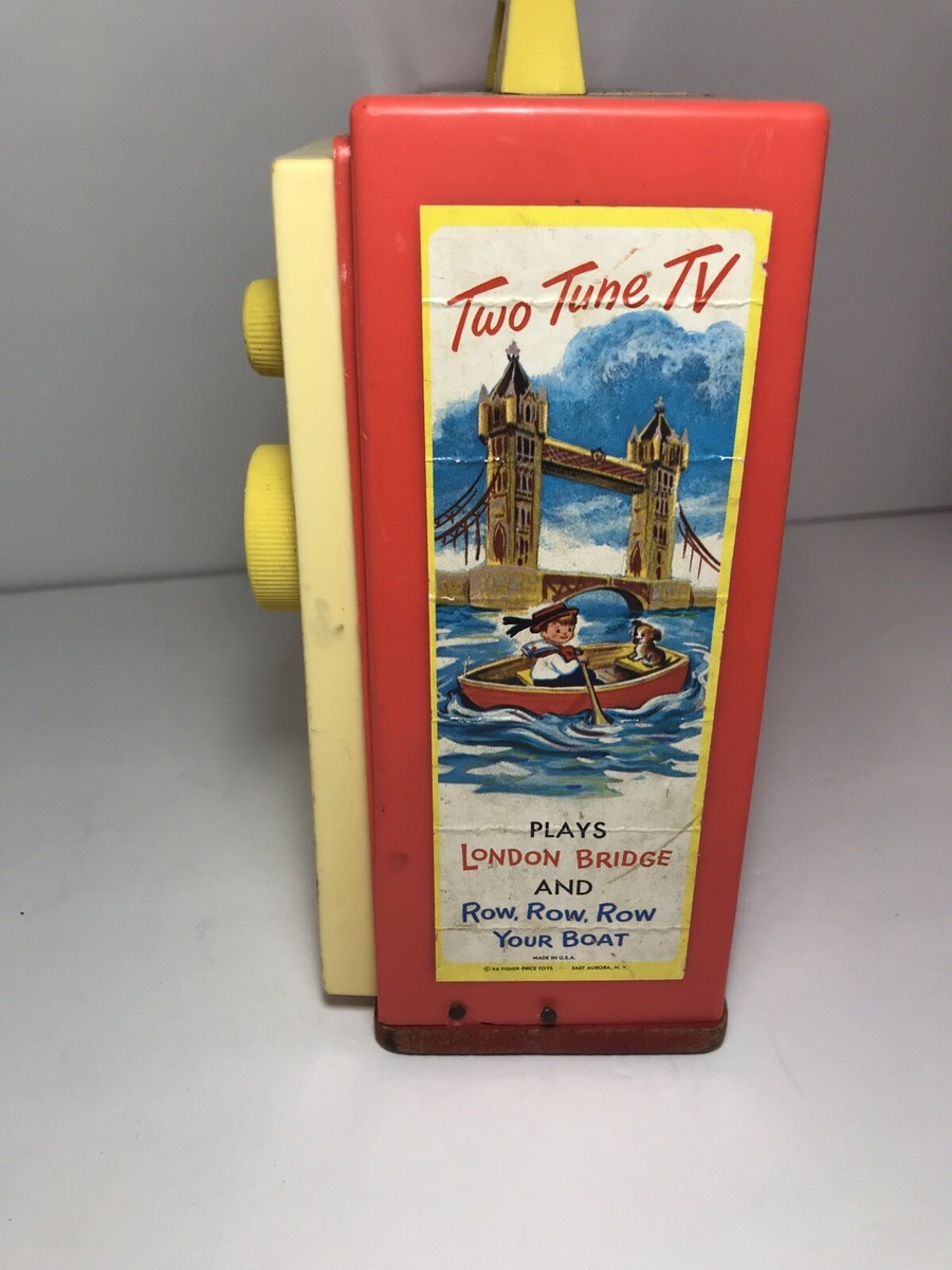 1966 Vintage Fisher Price #114 Wind Up Giant Screen Music Box TV