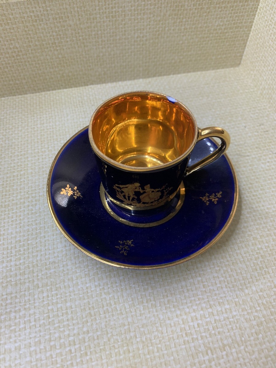 Limoges France Veritable Bleu de Four Cobalt Blue Gold Teacup And